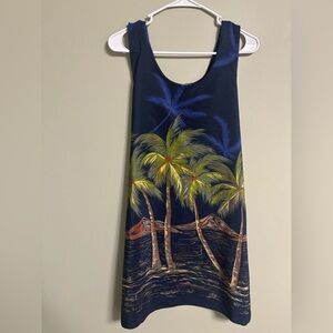 VTG 90s Looking Good Tropical Shift Dress Hawaiian Sleeveless Size Large Palm